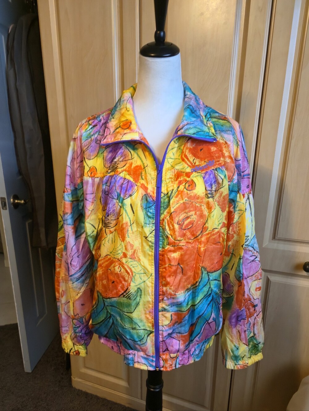 Vintage 80s 90s Adidas Botanical Floral Track Jacket Windbreaker Trefoil. RARE